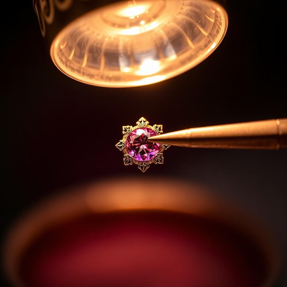 A gemstone being placed into an ornate gold setting